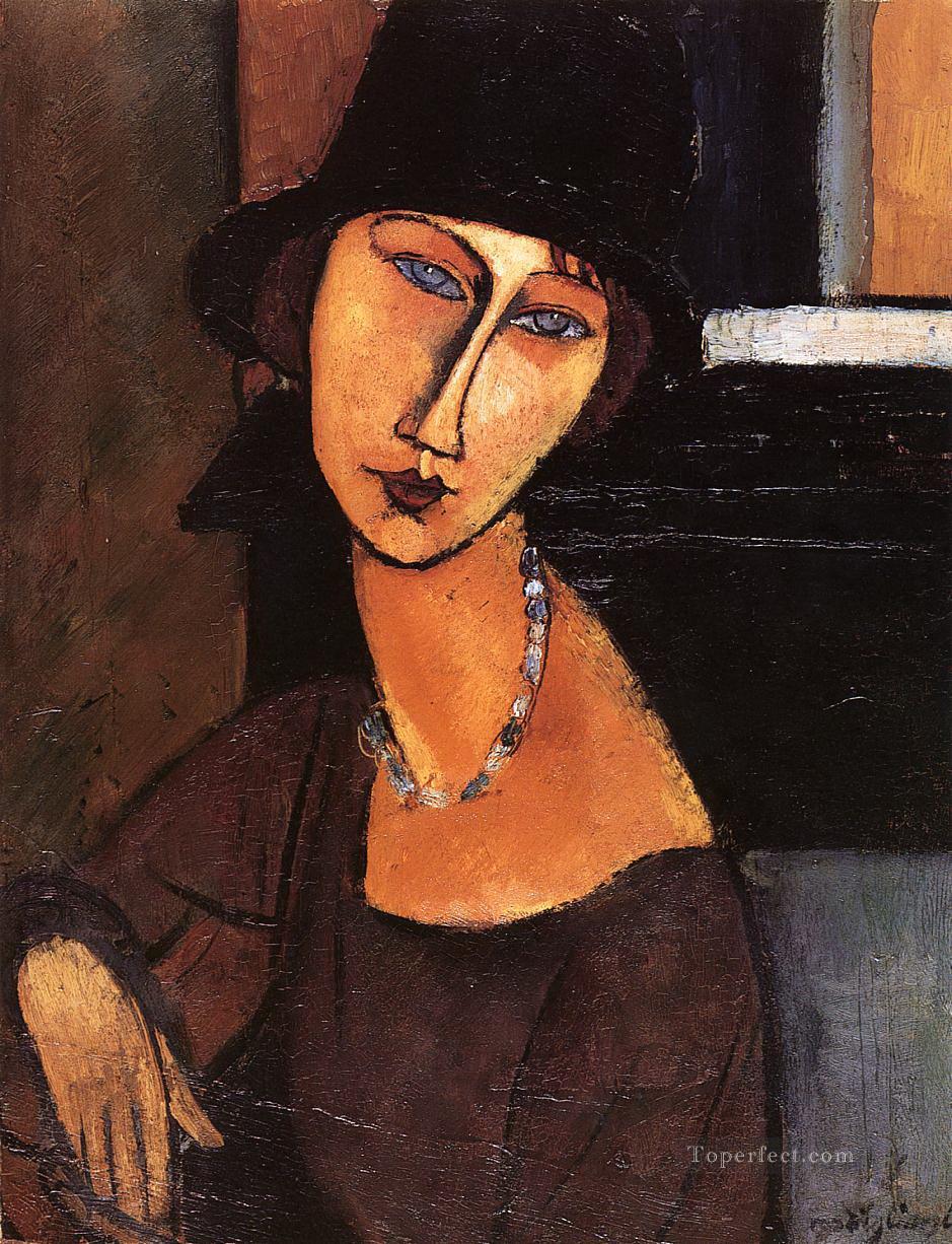 帽子とネックレスをしたジャンヌ・エビュテルヌ 1917年 アメデオ・モディリアーニ油絵
